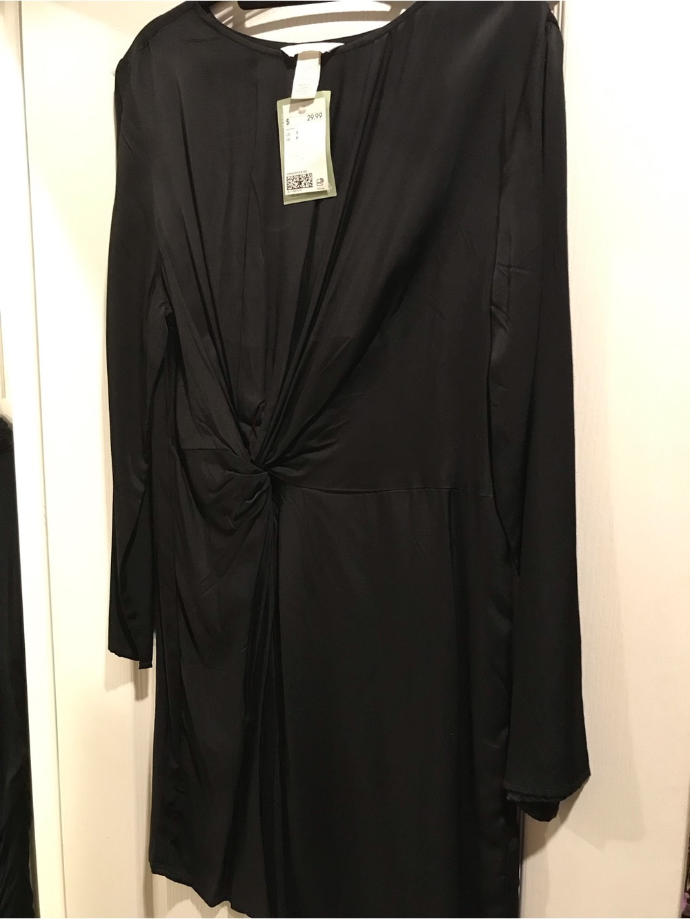 H&M Black Twist-Front Long-Sleeve Mini Dress